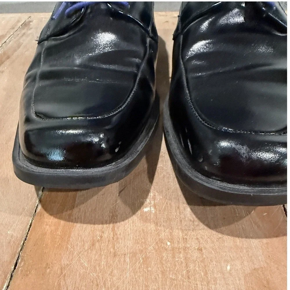 Stacy Adams Mens Black Leather Bicycle Toe Oxfords Purple Laces Size 8.5